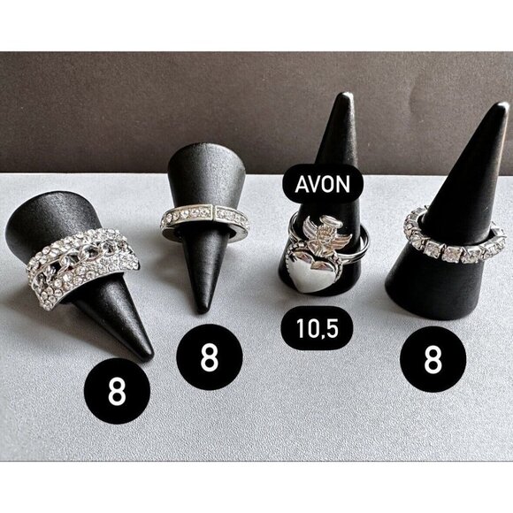 Silver tone adjustable rings set of 4 with rhinestones size 8 & 10,5 w/ case - Picture 4 of 9